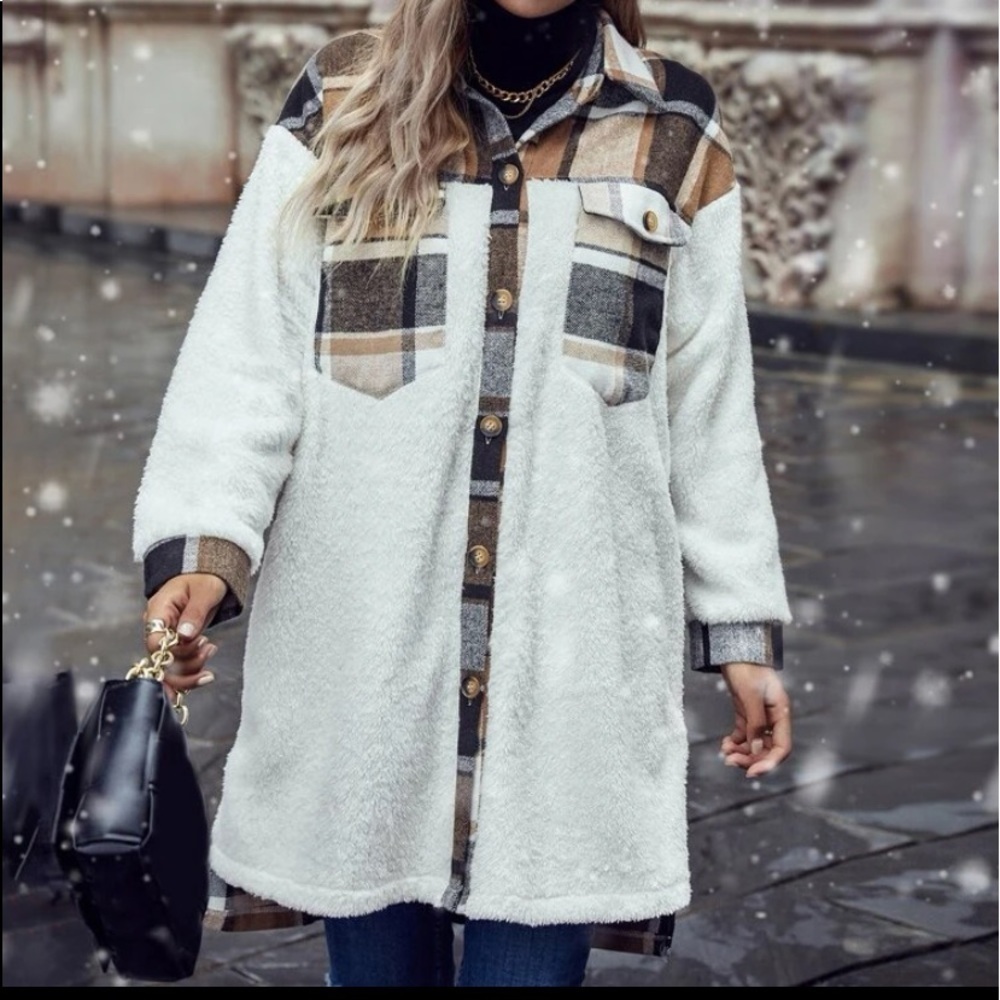 New Teddy plaid flannel button down jacket